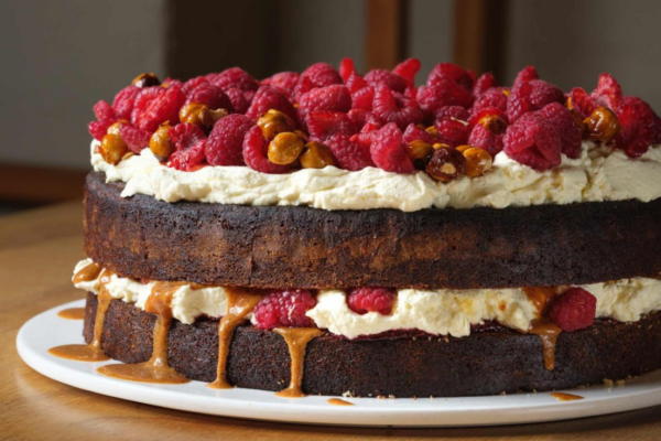 Raspberry and Hazelnut Praline Butter Cake
